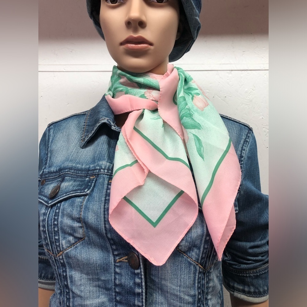 Vintage Yves Rocher pink and green floral scarf